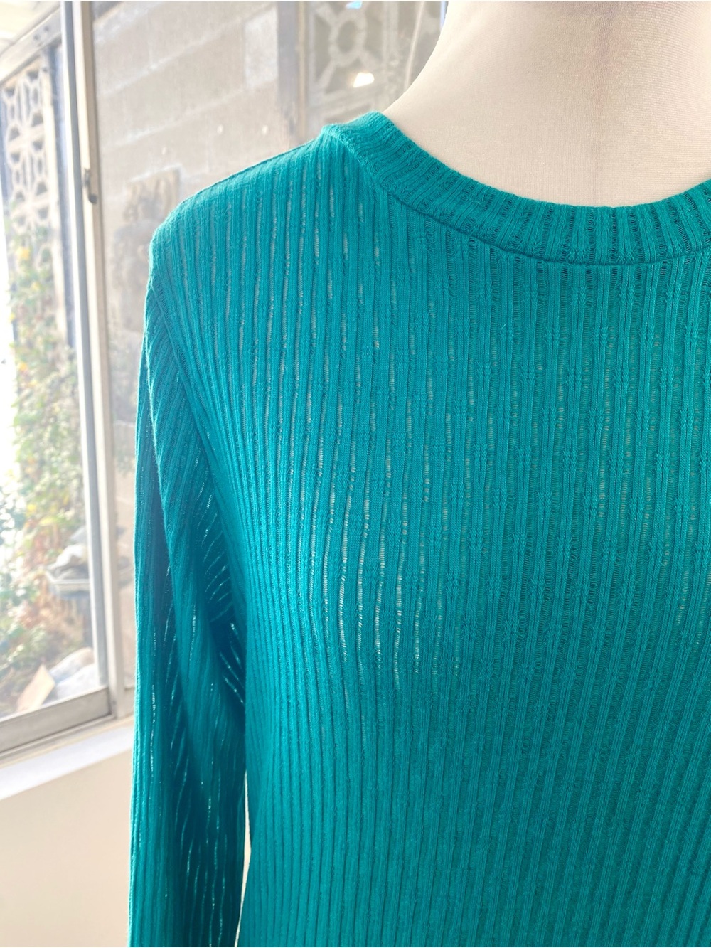 Anthropologie Ribbed Long Sleeve Sweater Knit Top in Teal, Size L - Picture 6 of 11